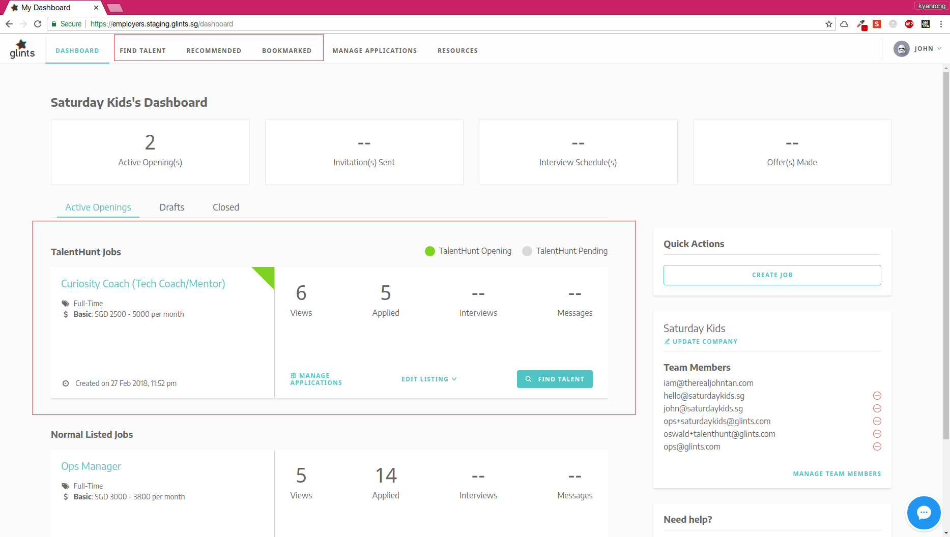 TalentHunt Dashboard for TalentHunt Approved Companies