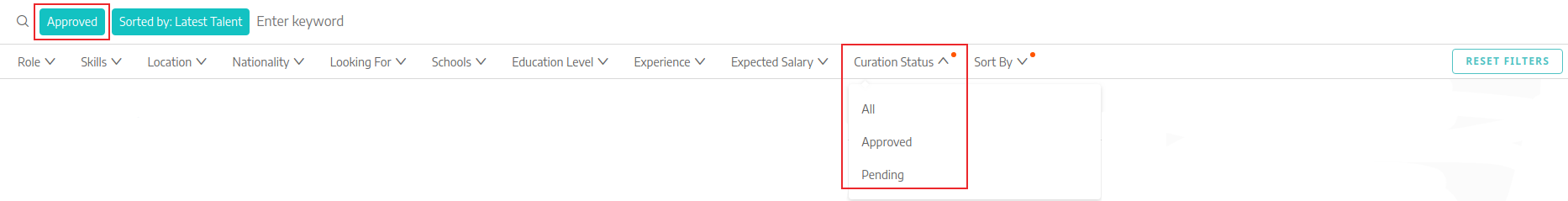 Talent Search Filters - Recruiters